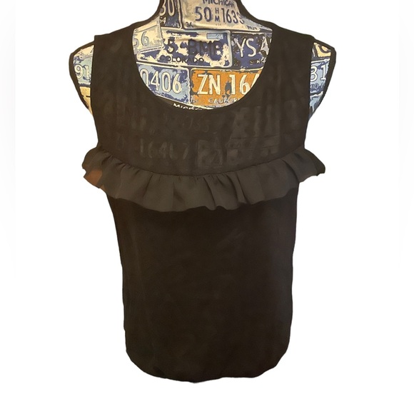 Black ruffle sheer neckline LOFT sleeveless blouse - Picture 1 of 5